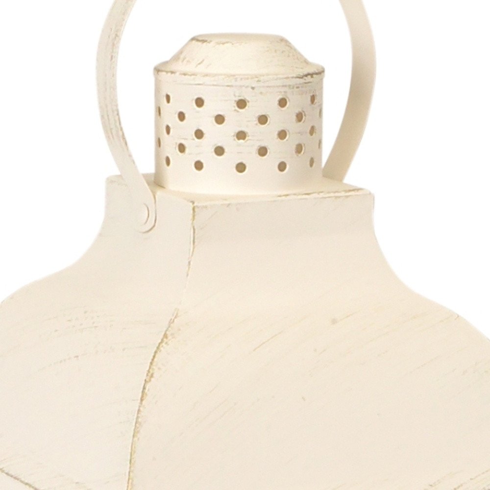 Set of Three Ivory Distressed Geometric Glass And Metal Floor Lantern Candle Holders