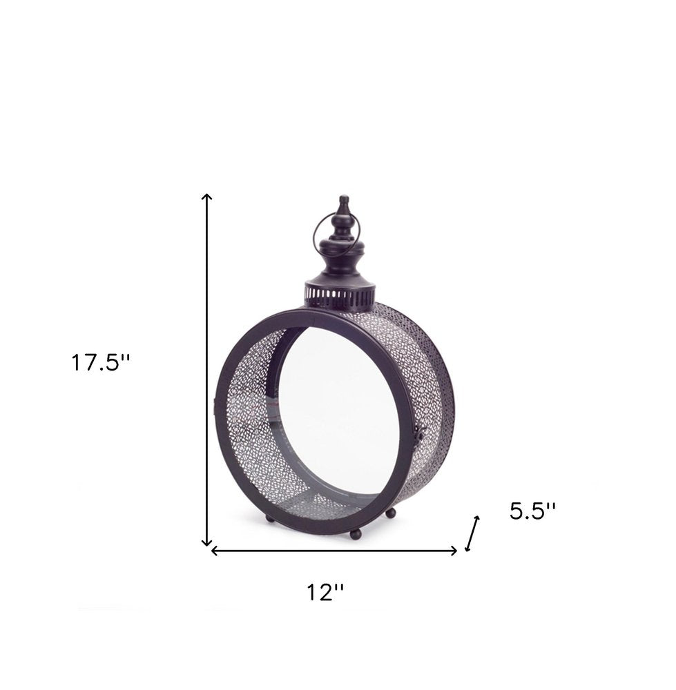 18" Black Ornate Metal Centerpiece Lantern Candle Holder
