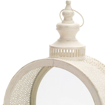 18" Ivory Ornate Metal Floor Lantern Candle Holder