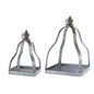 Set of Two Gray Distressed Galvanized Metal Tabletop Lantern Candle Holders