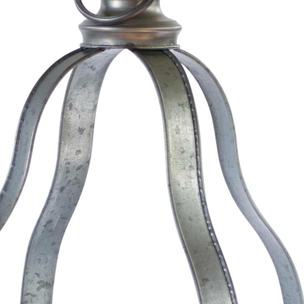 Set of Two Gray Galvanized Metal Tabletop Lantern Candle Holders