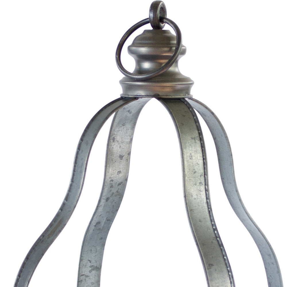 Set of Two Gray Galvanized Metal Tabletop Lantern Candle Holders