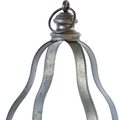 Set of Two Gray Galvanized Metal Tabletop Lantern Candle Holders