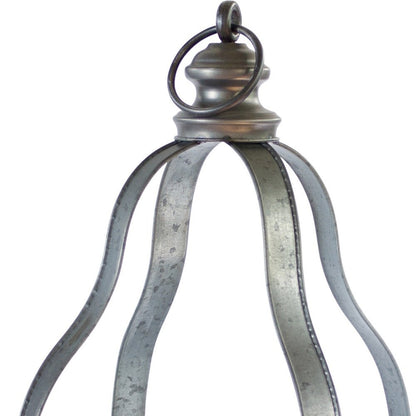 Set of Two Gray Distressed Galvanized Metal Tabletop Lantern Candle Holders