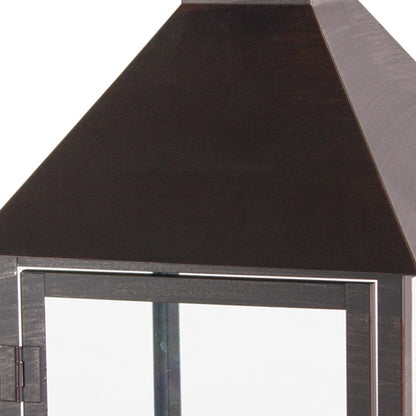 Set of Two Black Geometric Iron And Glass Floor Lantern Candle Holders