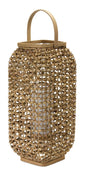 20" Natural Distressed Woven Glass And Wicker Floor Lantern Candle Holder