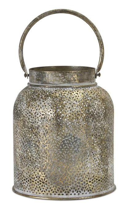 Set of Two Gold Distressed Metal Tabletop Taper Candlesticks