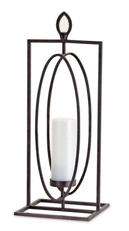 Set of Two Black Distressed Ornate Iron Tabletop Hurricane Candle Holders
