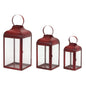 Set of Two Red Distressed Iron Floor Lantern Candle Holders