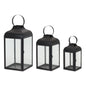 Set of Two Black Distressed Iron Floor Lantern Candle Holders