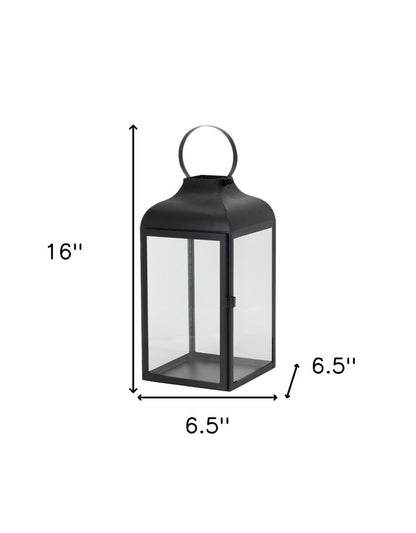 Set of Two Black Distressed Iron Floor Lantern Candle Holders