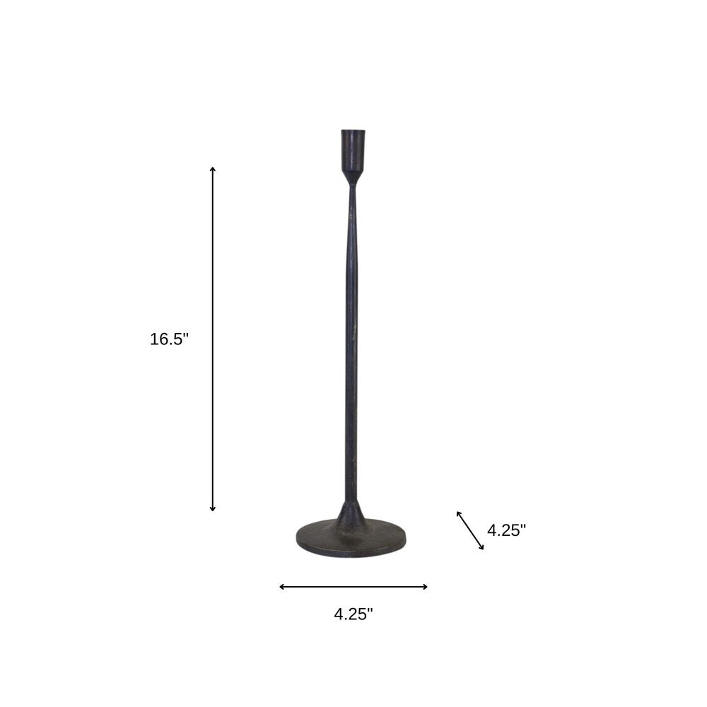 Set of Two Black Distressed Metal Tabletop Taper Candle Holders