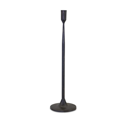 Set of Two Black Distressed Metal Tabletop Taper Candle Holders