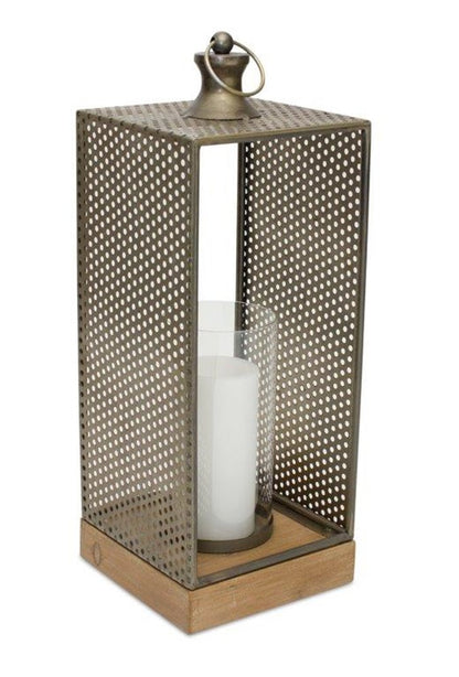 20" Brown Distressed Iron Floor Hurricane Candle Holder