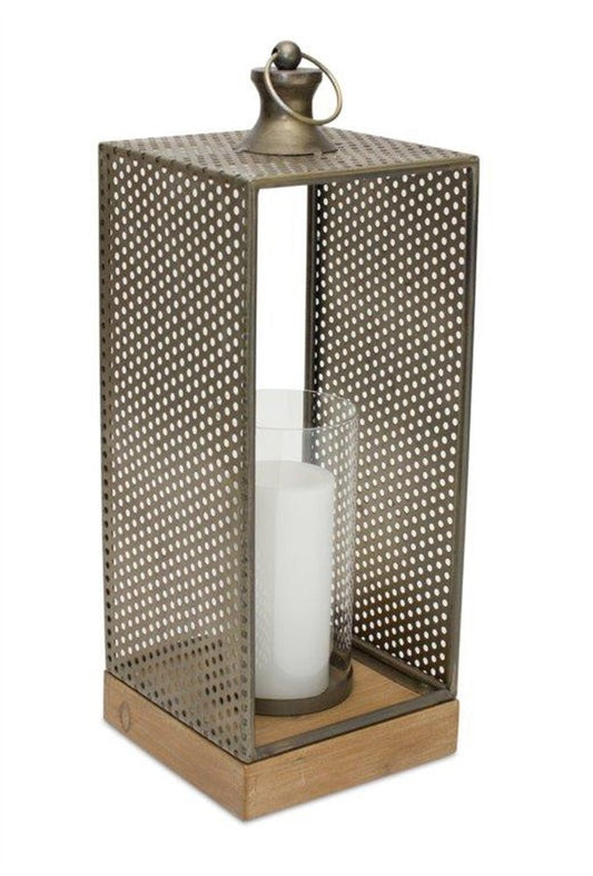 20" Brown Distressed Iron Floor Hurricane Candle Holder