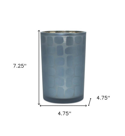 Set of Two Navy Blue Abstract Glass Tabletop Tealight Candle Holders