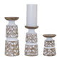 Set of Three Brown And White Botanical Leaf Stone Powder Tabletop Pillar Candle Holders