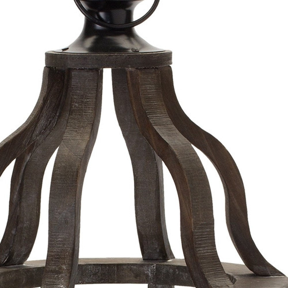 23" Black Geometric Wood And Glass Tabletop Lantern Candle Holder