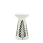 Set of Two Green And White Distressed Botanical Leaf Ceramic Tabletop Pillar Candle Holders