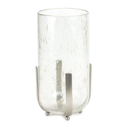 6" Silver And Clear Metal And Glass Tabletop Hurricane Candle Holder