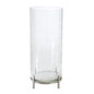 12" Silver And Clear Geometric Iron And Glass Tabletop Hurricane Candle Holder