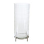 12" Silver And Clear Geometric Iron And Glass Tabletop Hurricane Candle Holder