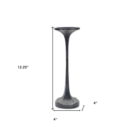 Set of Three Dark Gray Distressed Abstract Polyresin Tabletop Pillar Candle Holders