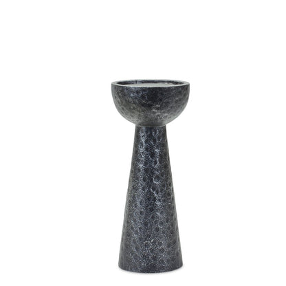 Set of Two Black Distressed Hammered Polyresin Tabletop Pillar Candle Holders