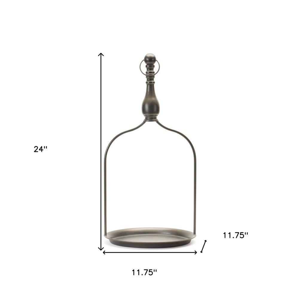 24" Brown Distressed Iron Tabletop Dish Candle Holder