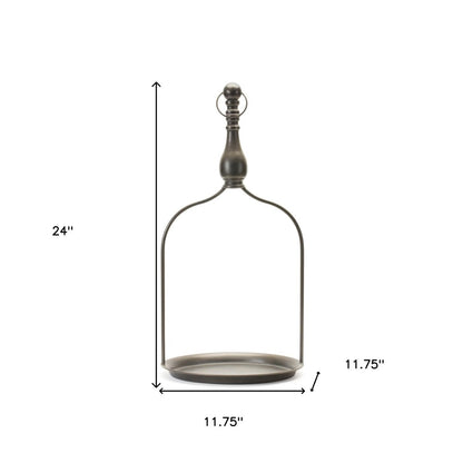 24" Brown Distressed Iron Tabletop Dish Candle Holder