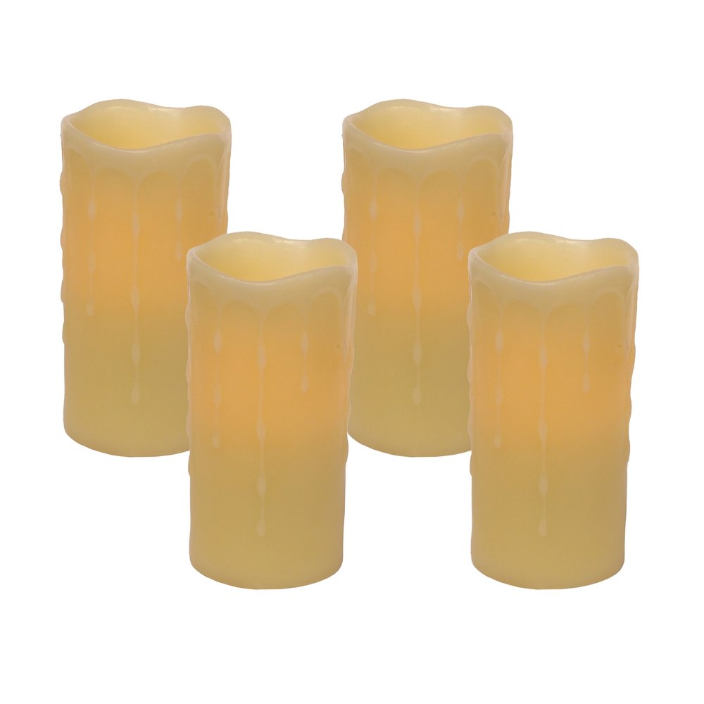 Set of Four Yellow Flameless Pillar Candles