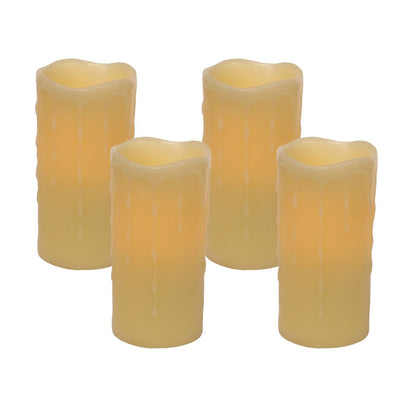 Set of Four Yellow Flameless Pillar Candles