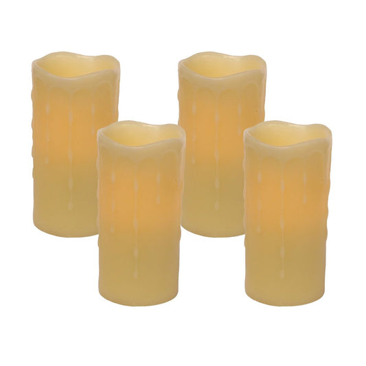 Set of Four Yellow Flameless Pillar Candles