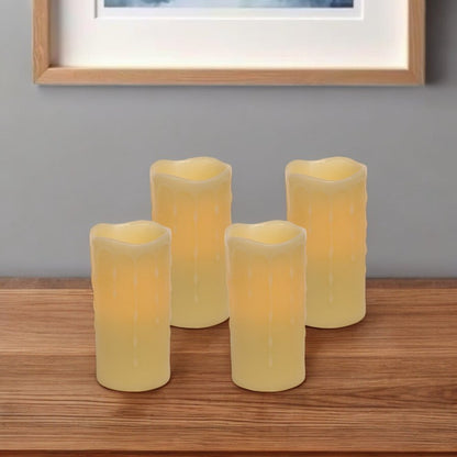 Set of Four Yellow Flameless Pillar Candles