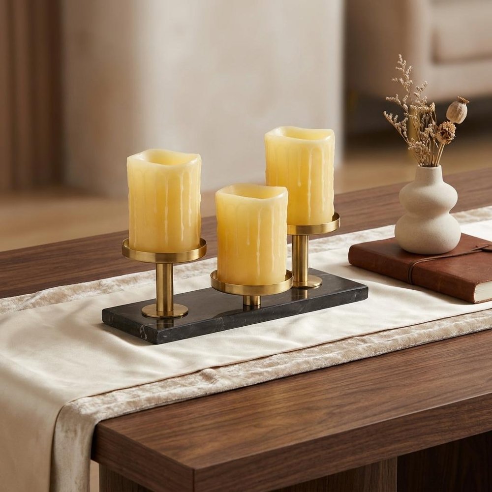 Set of Three Yellow Flameless Pillar Candle