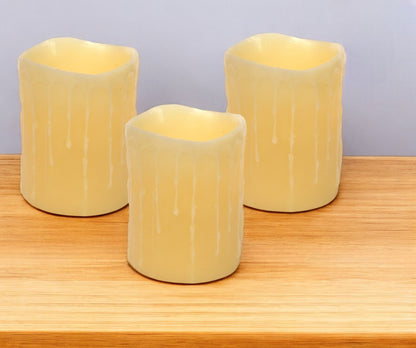 Set of Three Yellow Flameless Pillar Candle