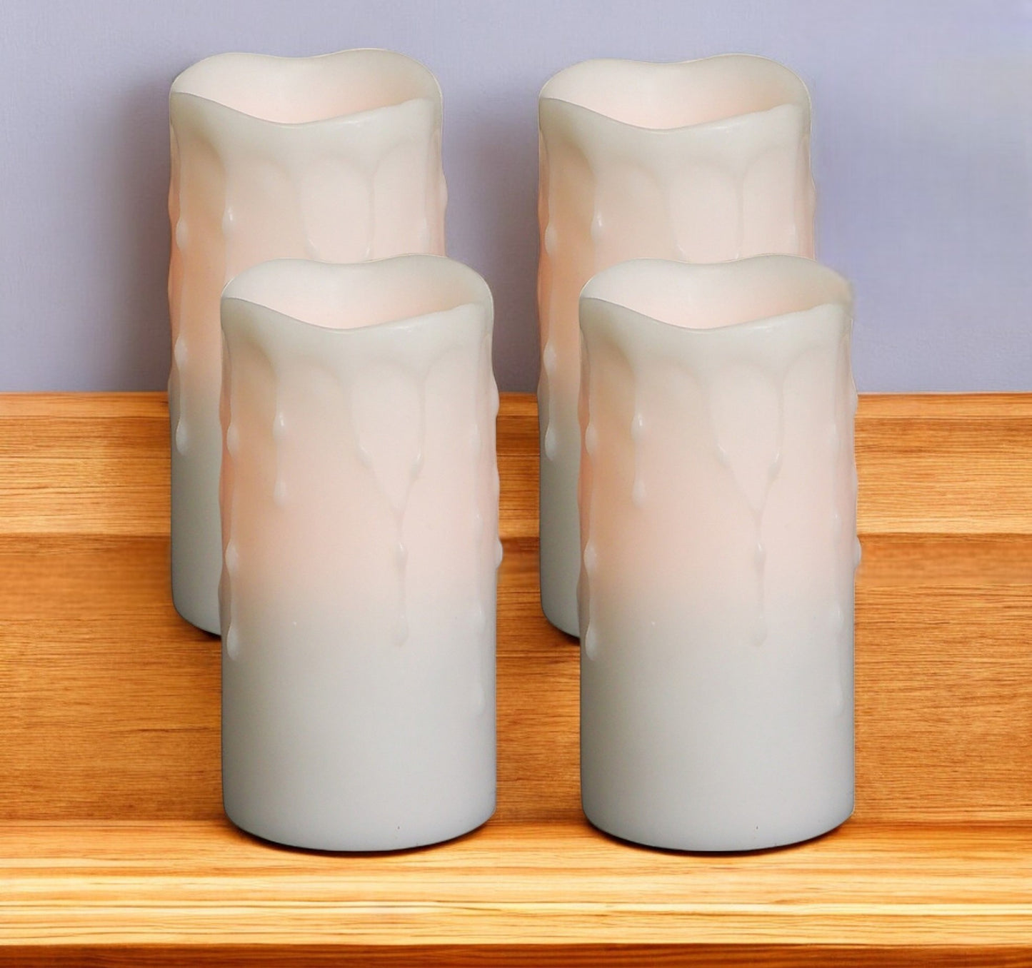 Set of Four Off White Flameless Pillar Candles