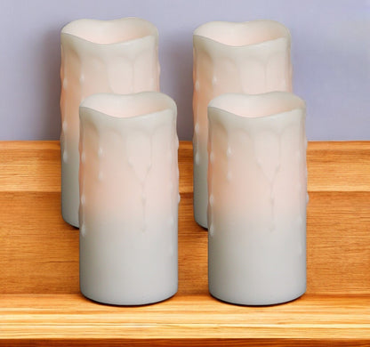 Set of Four Off White Flameless Pillar Candles