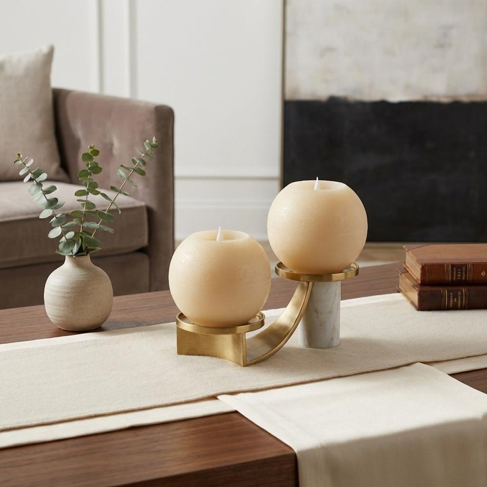 Set of Two Beige Round Flameless Designer Candle
