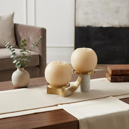 Set of Two Beige Round Flameless Designer Candle