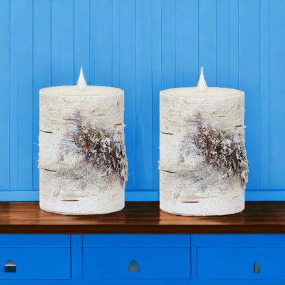 Set of Two Beige and Ivory Flameless Pillar Candle