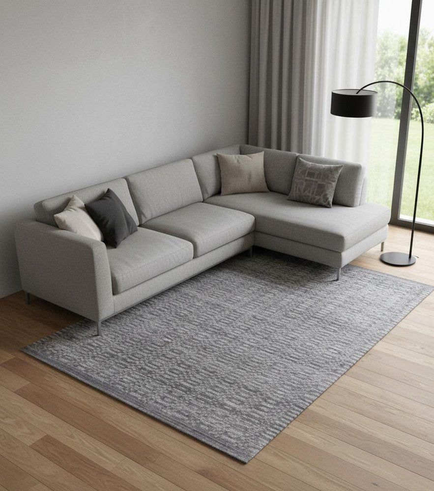 9' X 12' Charcole And Dark Grey Hand Loomed Area Rug