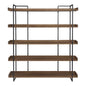 76" Brown and Black Metal and Wood Five Tier Bookcase