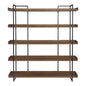 76" Brown and Black Metal and Wood Five Tier Bookcase