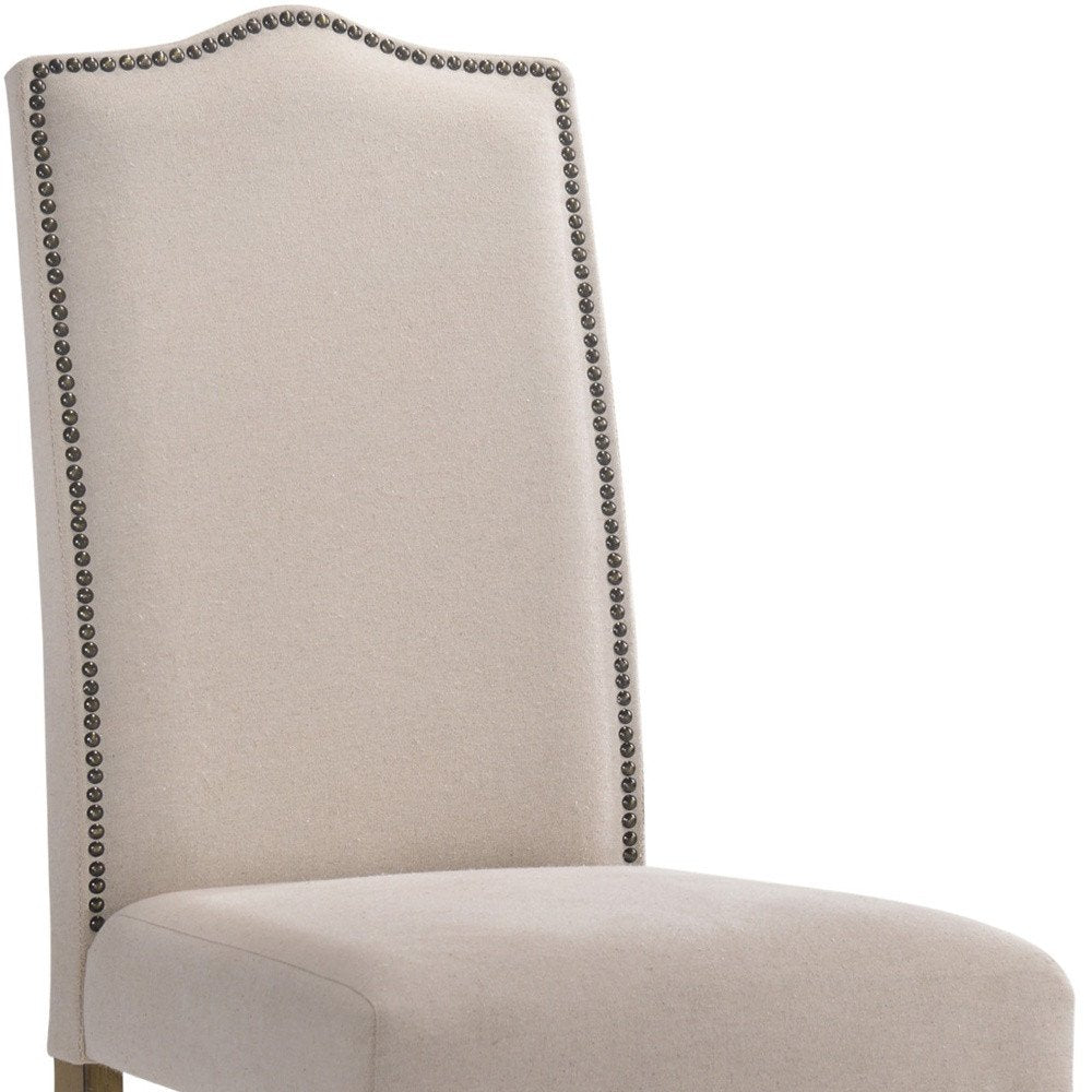 Cream and Brown Upholstered Linen Dining Parsons Chair