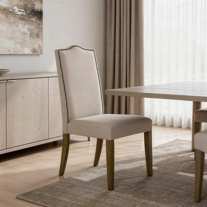 Cream and Brown Upholstered Linen Dining Parsons Chair