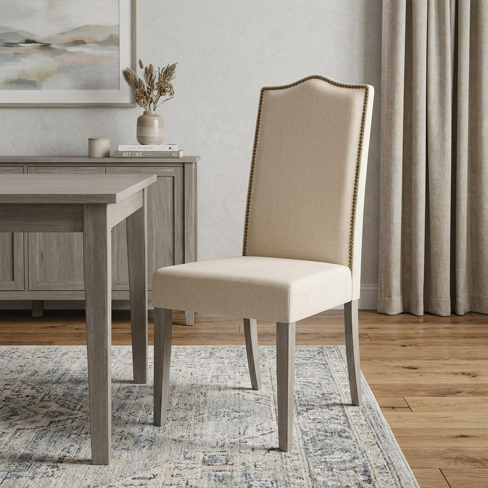 Cream and Gray Linen Dining Parsons Chair