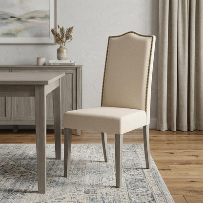Cream and Gray Linen Dining Parsons Chair