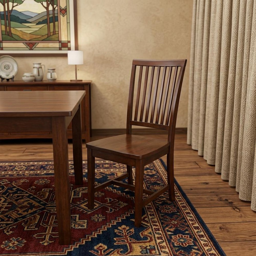 Chestnut Solid Wood Slat Back Dining Side Chair
