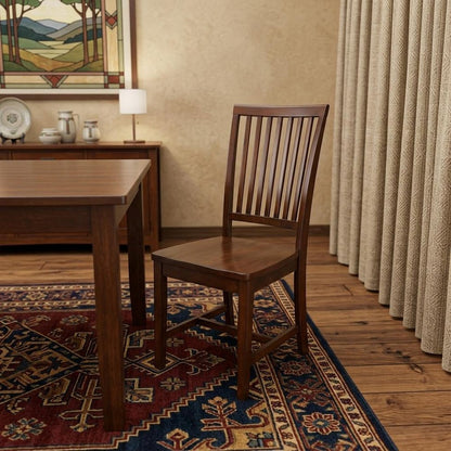 Chestnut Solid Wood Slat Back Dining Side Chair